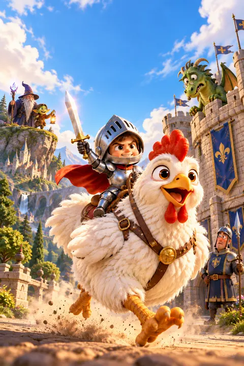 Episode 2 poster: Pip charging toward the viewer on his chicken