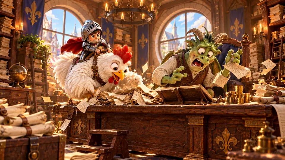 Pip, his chicken, and the dragon in the counting house